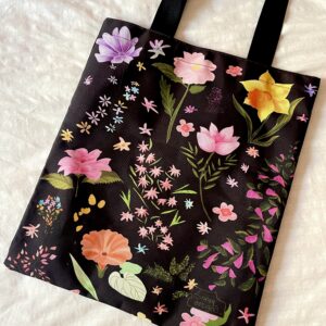 Black wild flowers tote