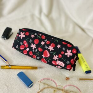 Cherries on black pencil case