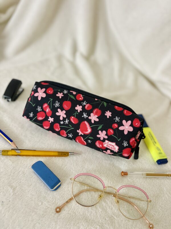 Cherries on black pencil case